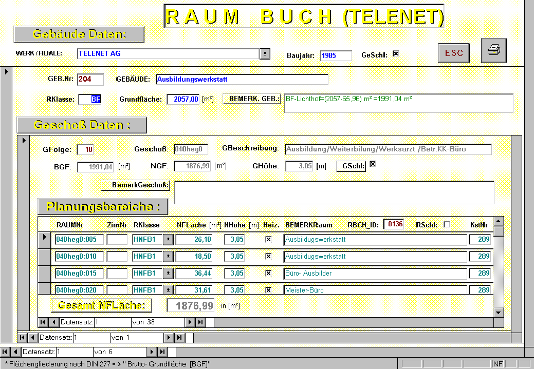 Raumbuch-Fl&auml;chenverwaltung nach DIN 277