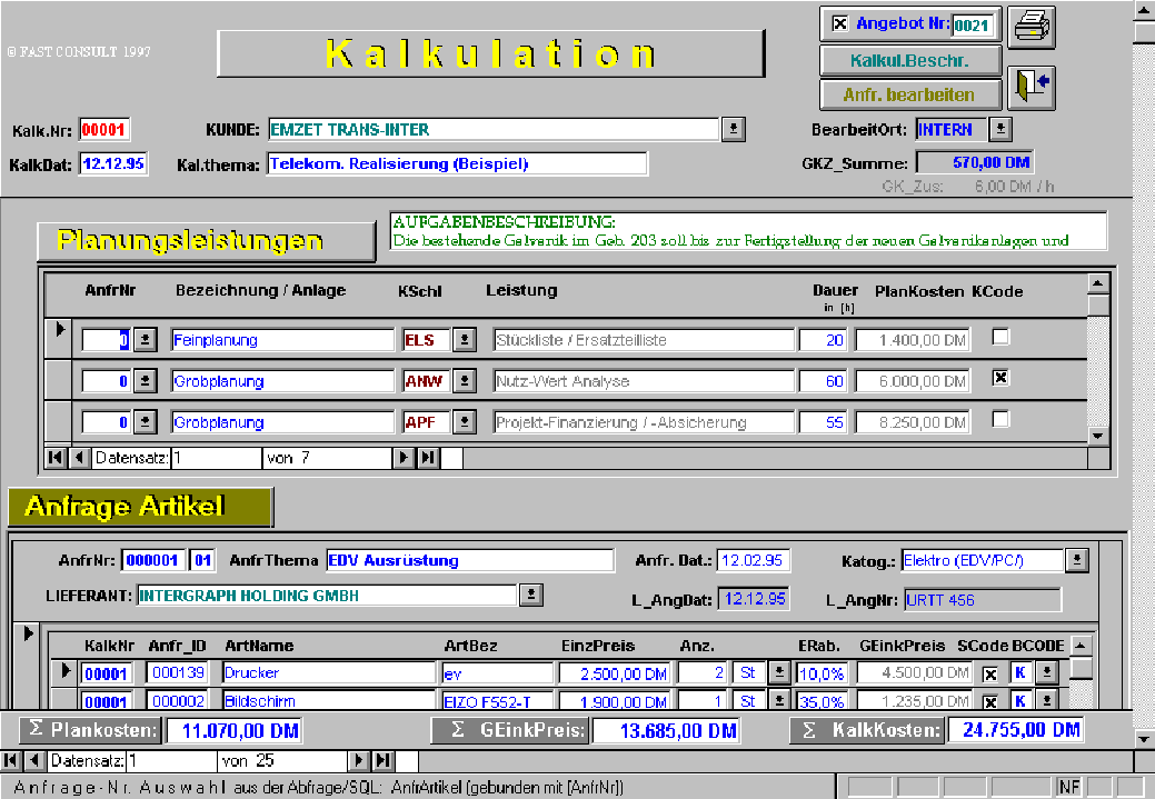 Kalkulationsmaske